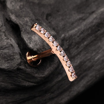 Detail View 1 of Rose Gold Brilliant Sparkle Gems Journey Top Internally Threaded Steel Labret-Clear Gem